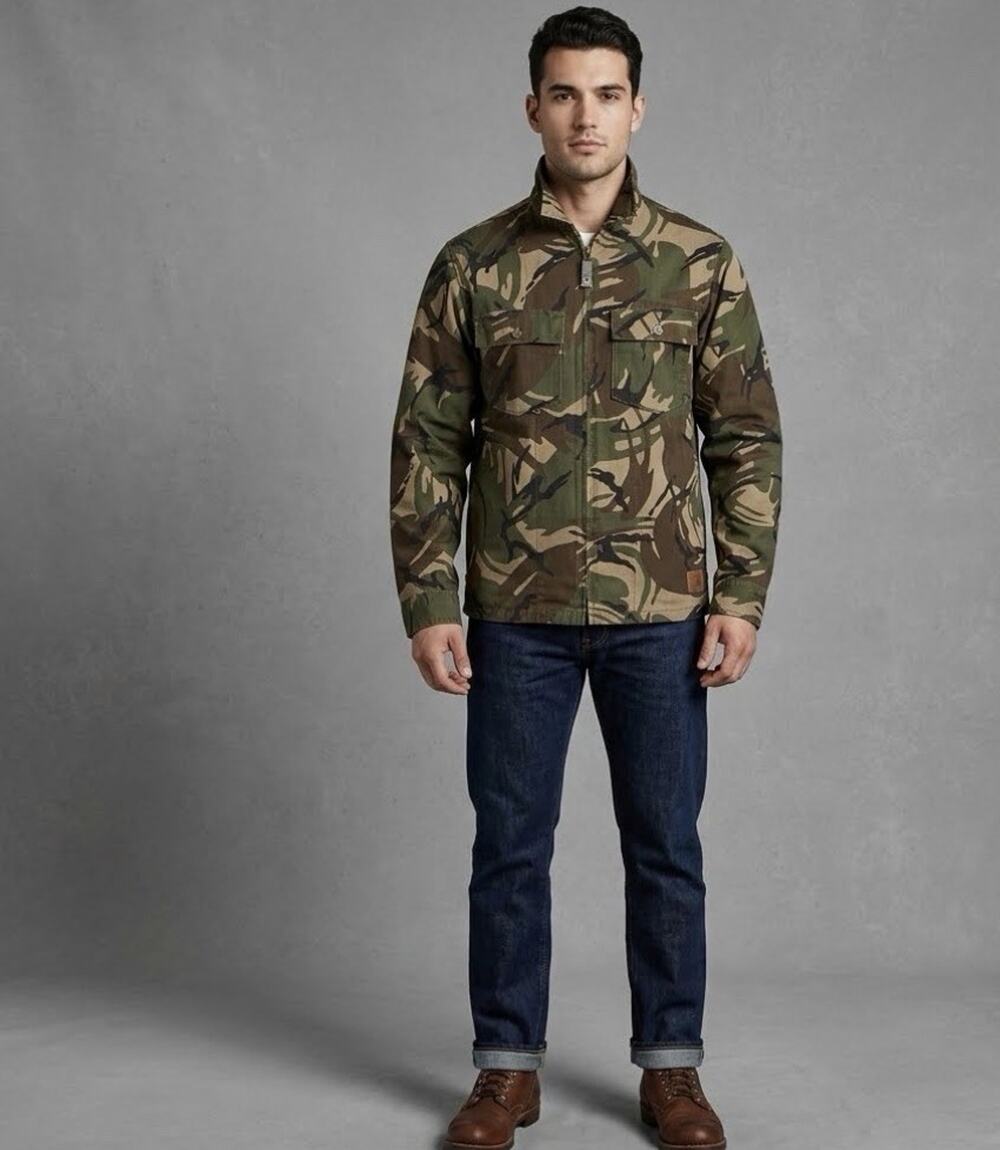 J CREW Wallace & Barnes Camo Chore Coat Jacket Green Brown Men’s Size Small S